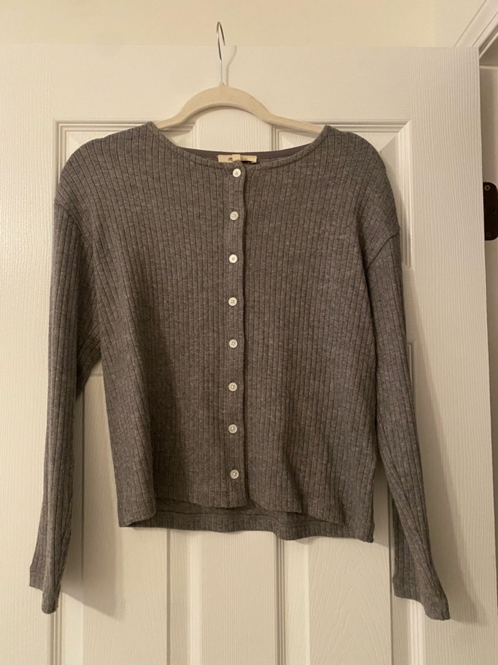 Madewell Gray Ribbed Button-Front Cardigan - Picture 3 of 4